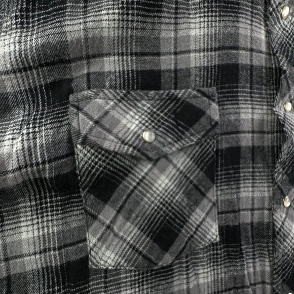 Wrangler Pearl Snap Flannel Shirt Long Sleeve Black Plaid 2XT Tall Cotton Adult - Picture 10 of 13